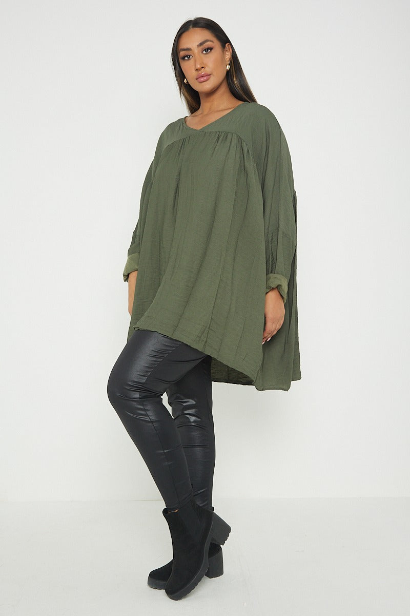 ITALIAN V NECK LONG SLEEVE TUNIC TOP