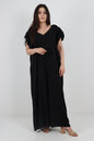 Italian Plain Tie Back Frill Sleeve V Neck Jumpsuit
