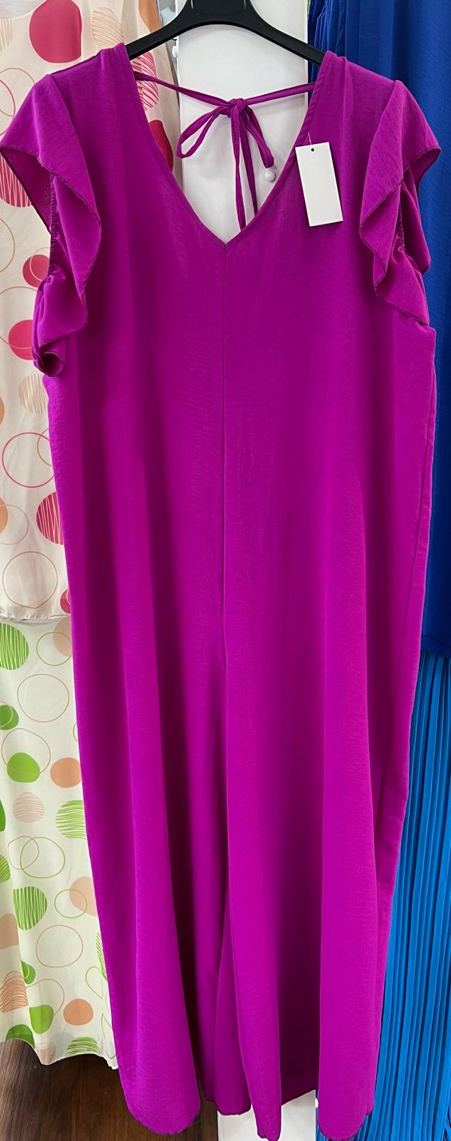 Italian Plain Tie Back Frill Sleeve V Neck Jumpsuit