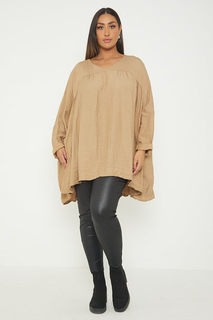 ITALIAN V NECK LONG SLEEVE TUNIC TOP