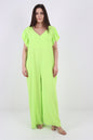Italian Plain Tie Back Frill Sleeve V Neck Jumpsuit