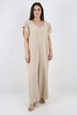 Italian Plain Tie Back Frill Sleeve V Neck Jumpsuit