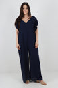 Italian Plain Tie Back Frill Sleeve V Neck Jumpsuit