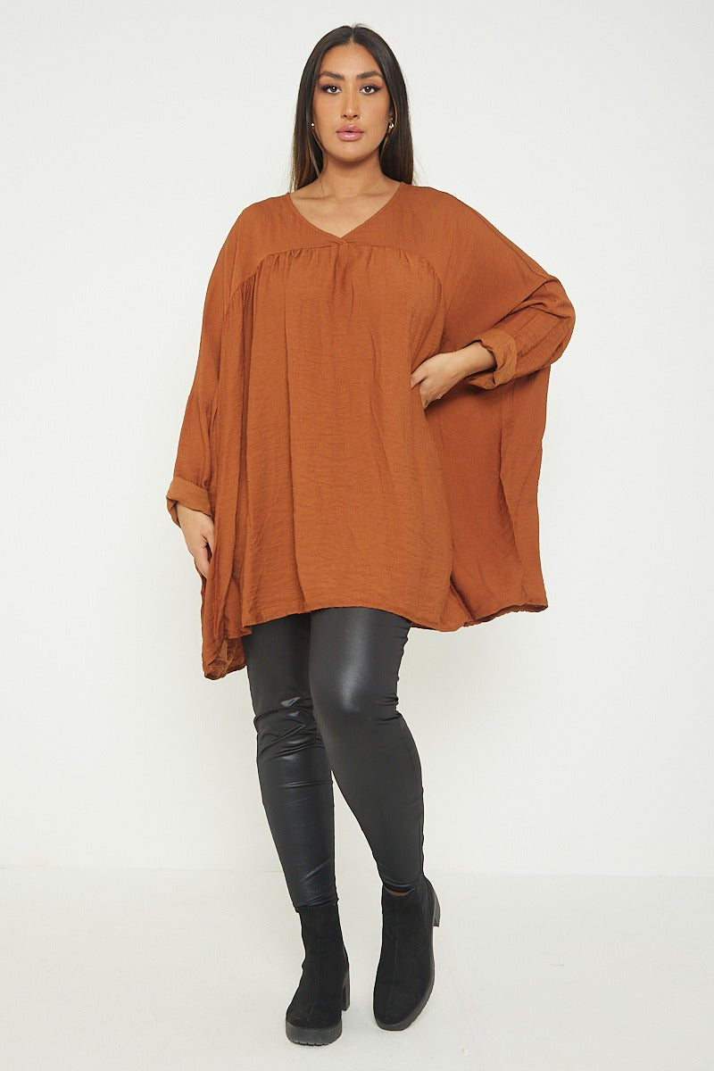 ITALIAN V NECK LONG SLEEVE TUNIC TOP