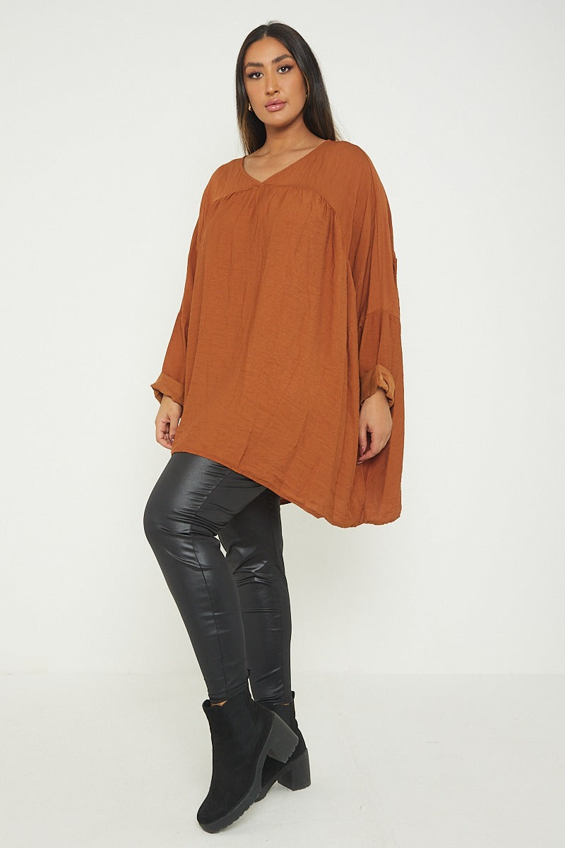 ITALIAN V NECK LONG SLEEVE TUNIC TOP