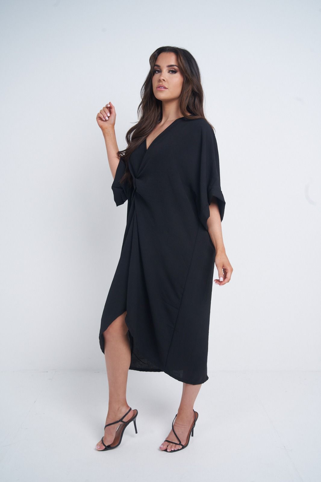 One Size Twist Front Mid Sleeve Midi Tunic Dress