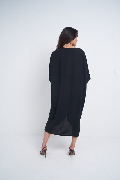 One Size Twist Front Mid Sleeve Midi Tunic Dress