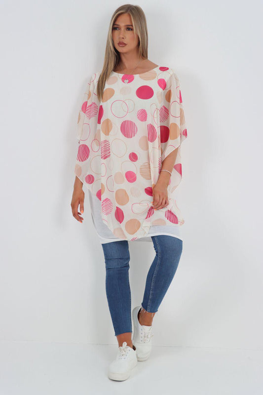 Italian Circle Print Sleeveless Vest Chiffon Kaftan Top