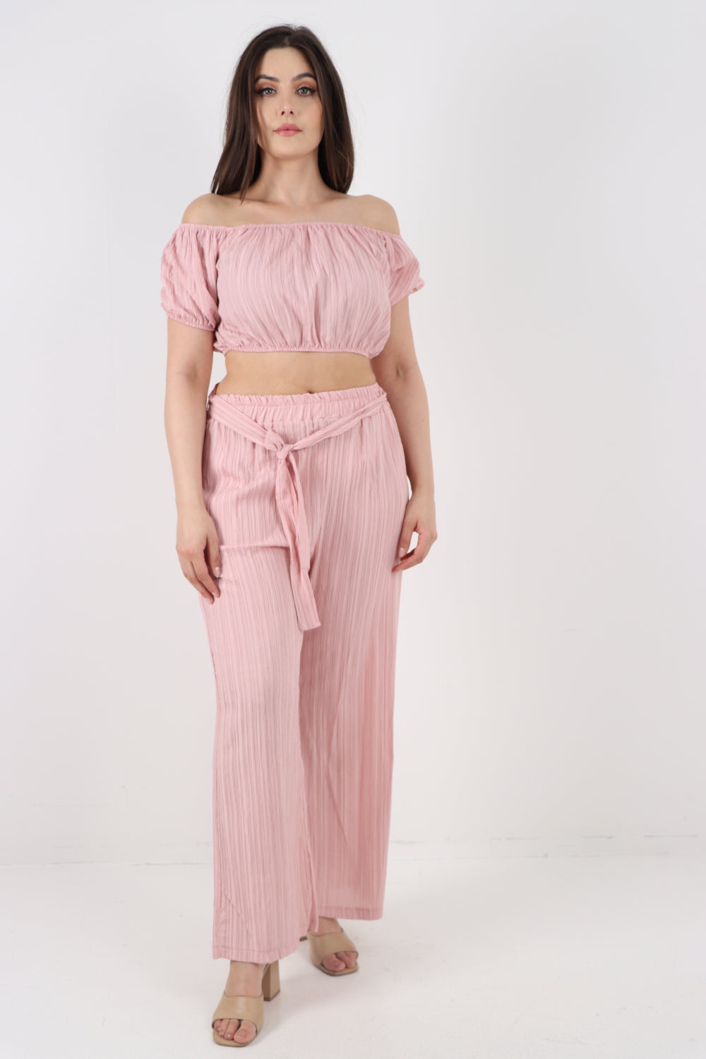 Italian Crop Top and Belted Trouser Co-ord Set