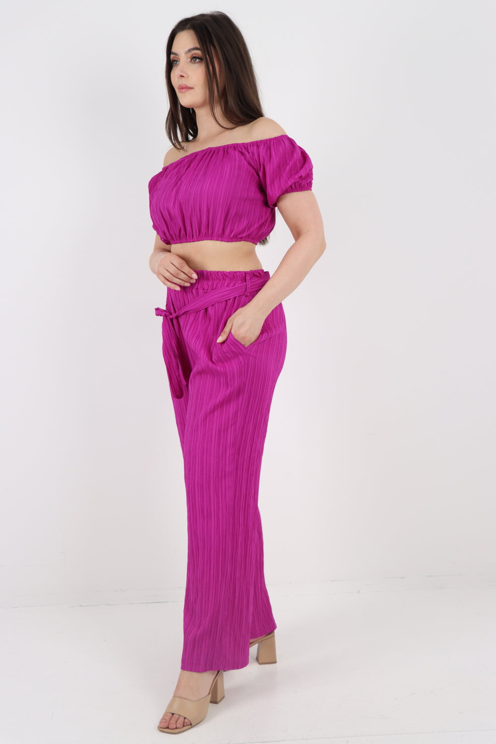 Italian Crop Top and Belted Trouser Co-ord Set