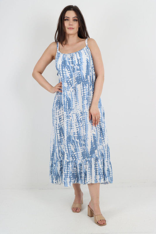 Italian Tie Dye Print Side Pocketed Deep Back Dress
