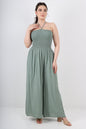 Italian Shirred Halter Neck Wide Leg Jumpsuits