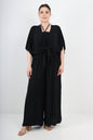 Italian Shirred Halter Neck Wide Leg Jumpsuits & Tie Front Shrug