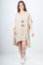 Italian Two Button Detail Round Neck Short Sleeve Dress
