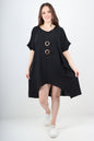 Italian Two Button Detail Round Neck Short Sleeve Dress