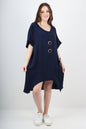 Italian Two Button Detail Round Neck Short Sleeve Dress