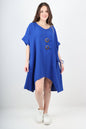 Italian Two Button Detail Round Neck Short Sleeve Dress