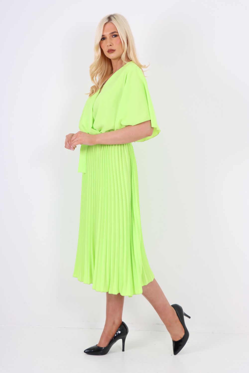 Italian Pleated Belted Midi Dress