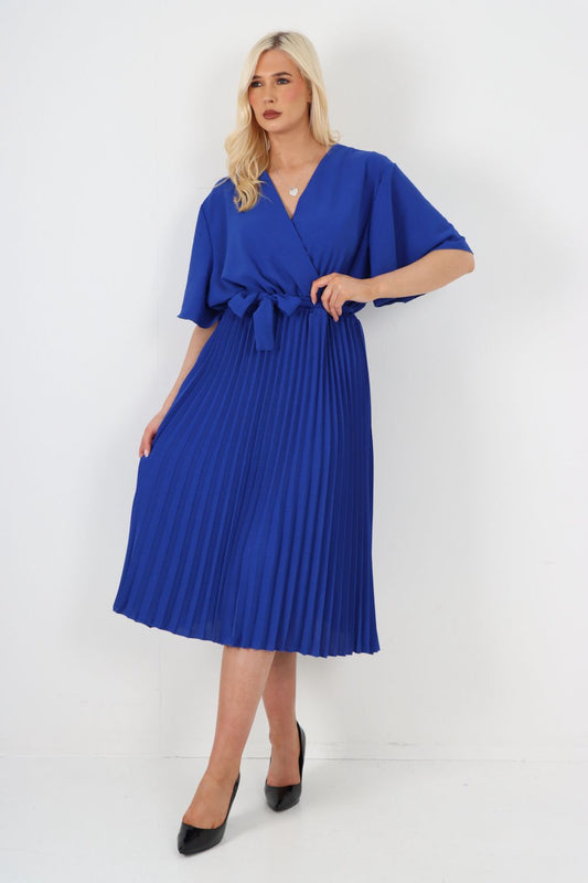 Italian Pleated Belted Midi Dress