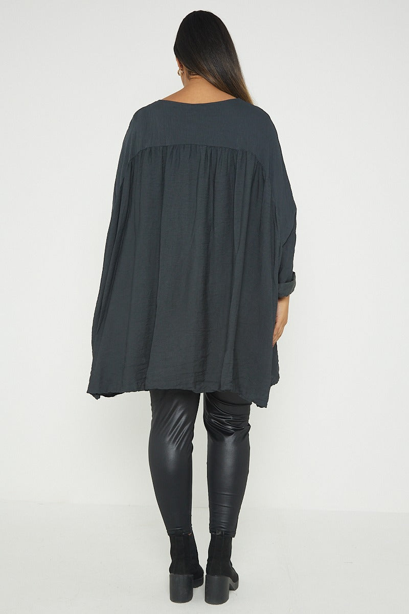 ITALIAN V NECK LONG SLEEVE TUNIC TOP