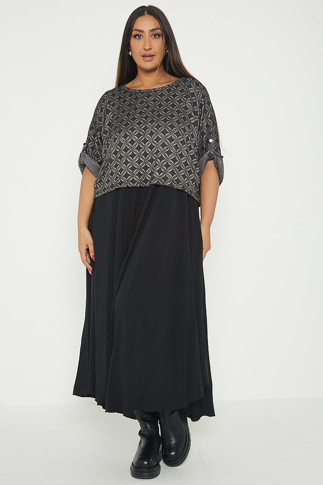 One Size Geo Print Jumper Top with Long Dress