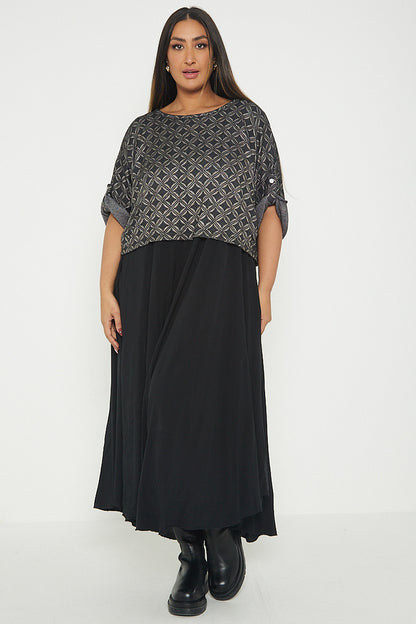 One Size Geo Print Jumper Top with Long Dress