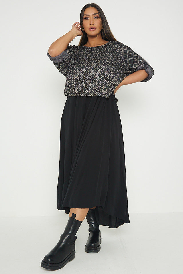 One Size Geo Print Jumper Top with Long Dress