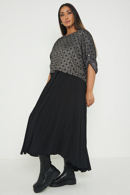 One Size Geo Print Jumper Top with Long Dress