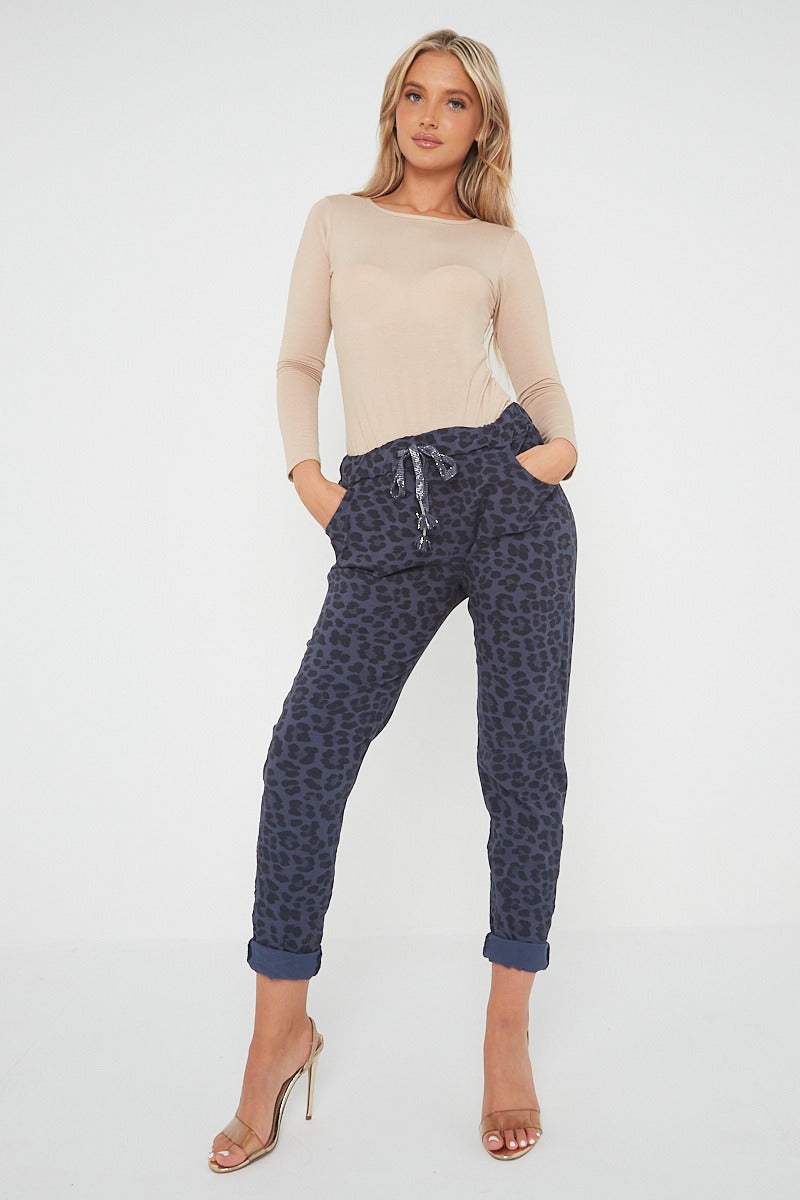 One Size Leopard Print Cuffed Trousers