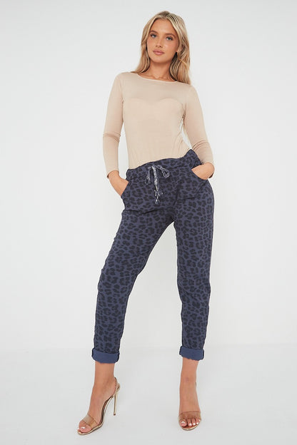 One Size Leopard Print Cuffed Trousers