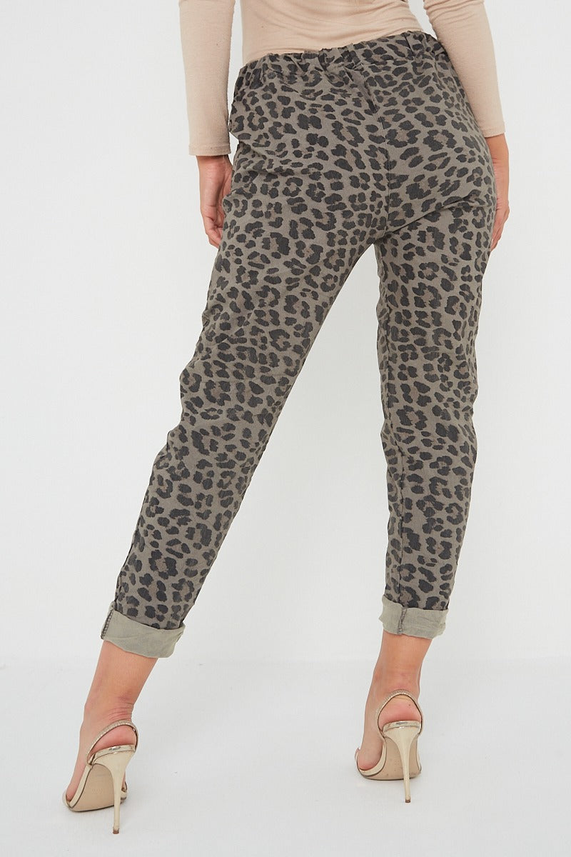 One Size Leopard Print Cuffed Trousers