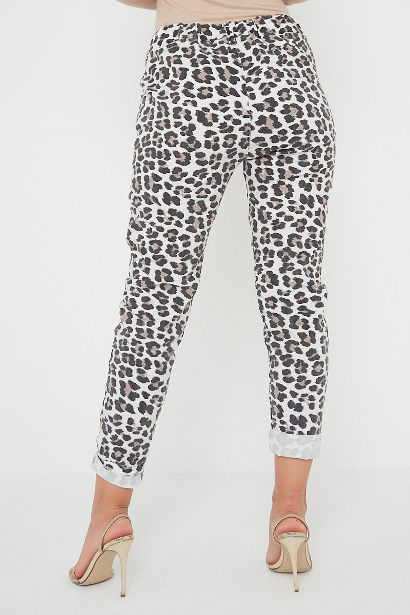 One Size Leopard Print Cuffed Trousers