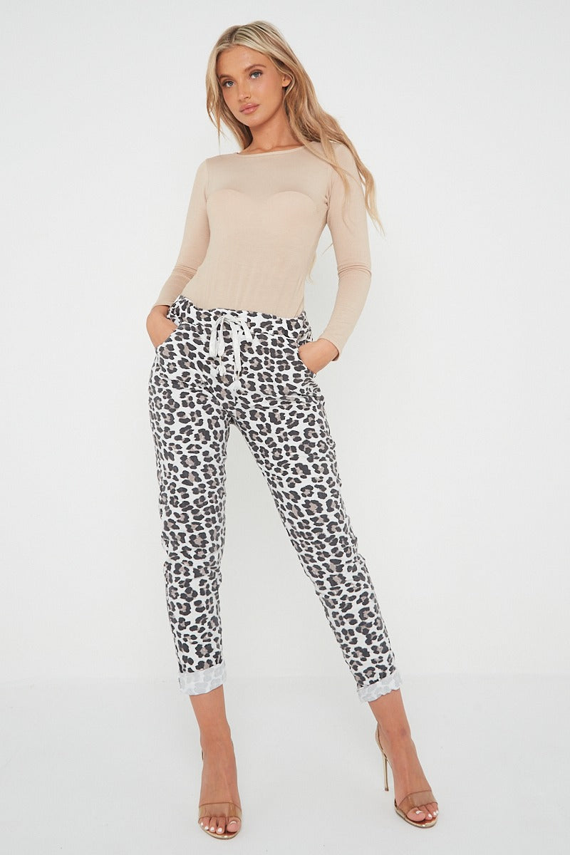One Size Leopard Print Cuffed Trousers