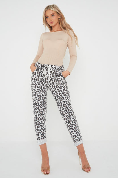 One Size Leopard Print Cuffed Trousers