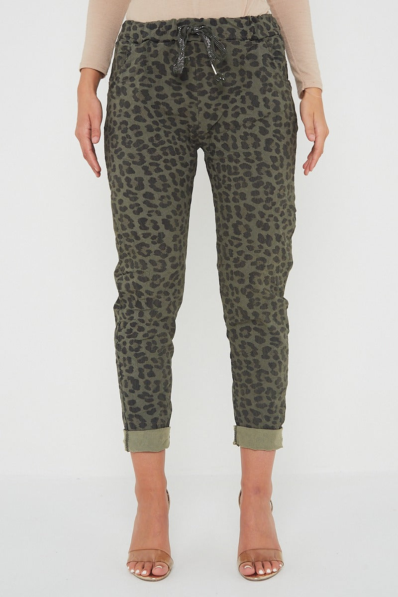 One Size Leopard Print Cuffed Trousers