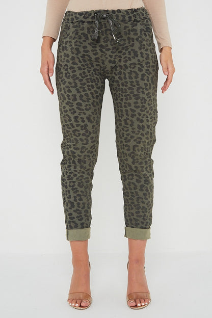 One Size Leopard Print Cuffed Trousers
