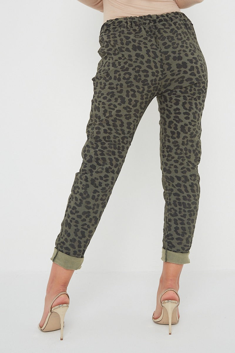One Size Leopard Print Cuffed Trousers