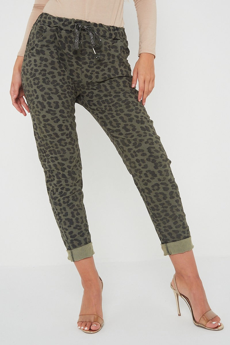 One Size Leopard Print Cuffed Trousers
