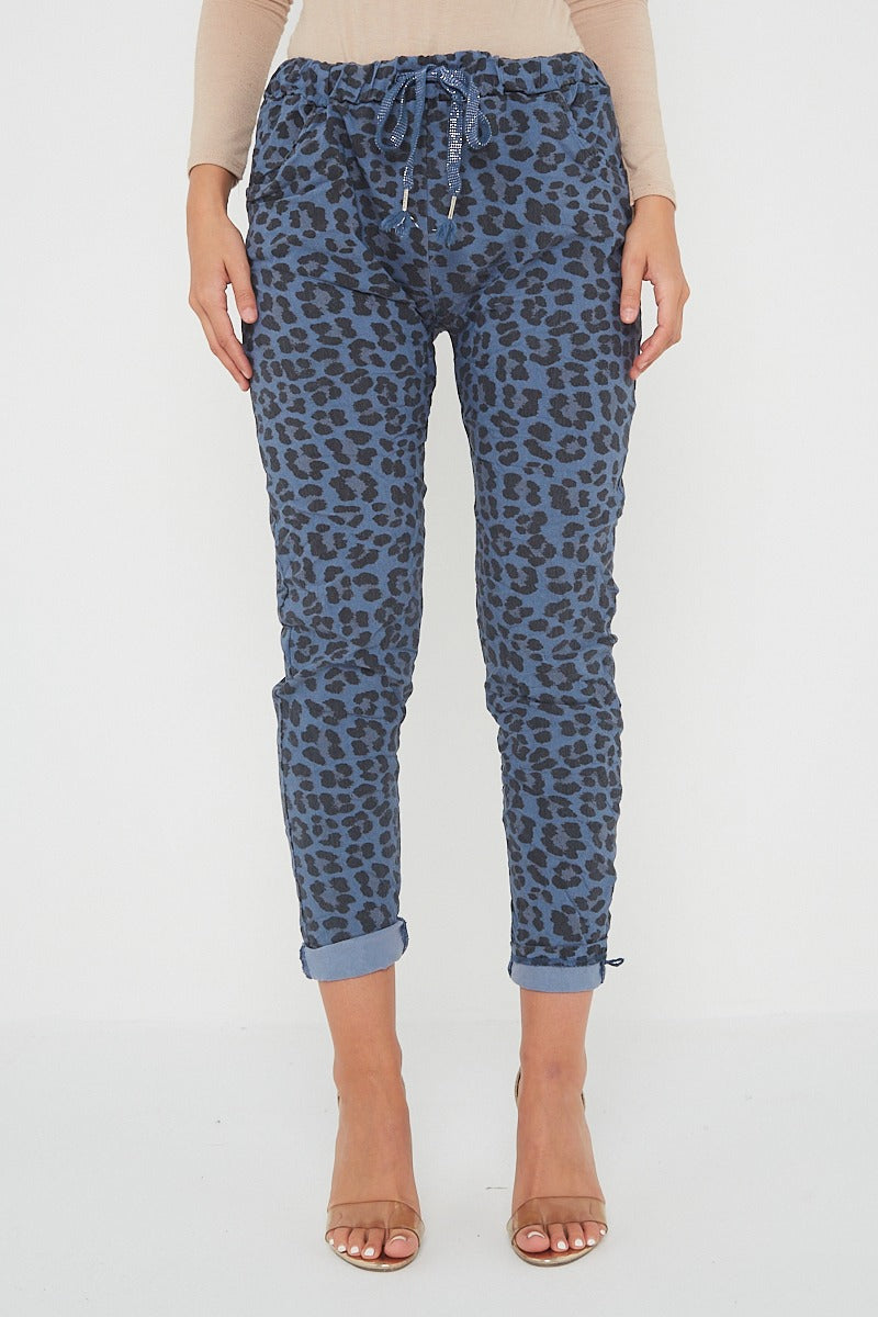 One Size Leopard Print Cuffed Trousers