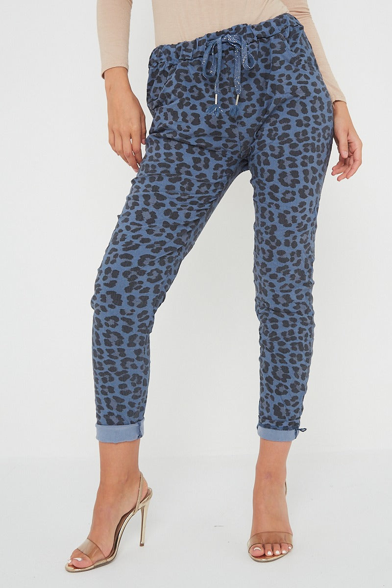 One Size Leopard Print Cuffed Trousers