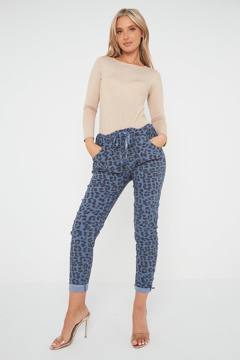 One Size Leopard Print Cuffed Trousers