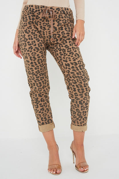 One Size Leopard Print Cuffed Trousers