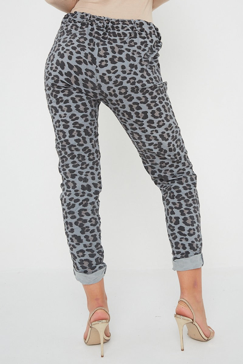 One Size Leopard Print Cuffed Trousers