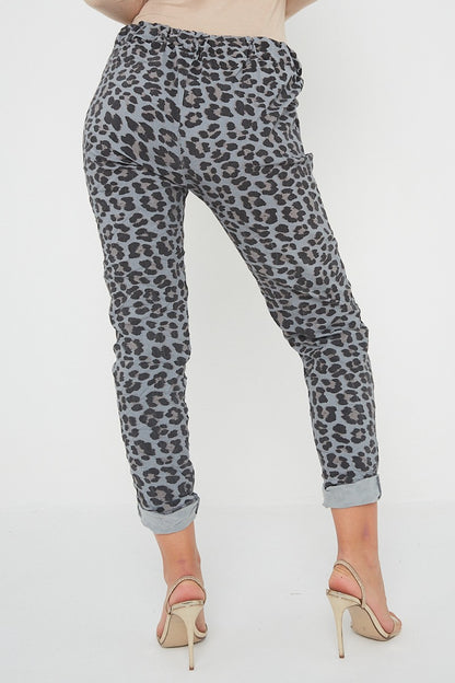 One Size Leopard Print Cuffed Trousers