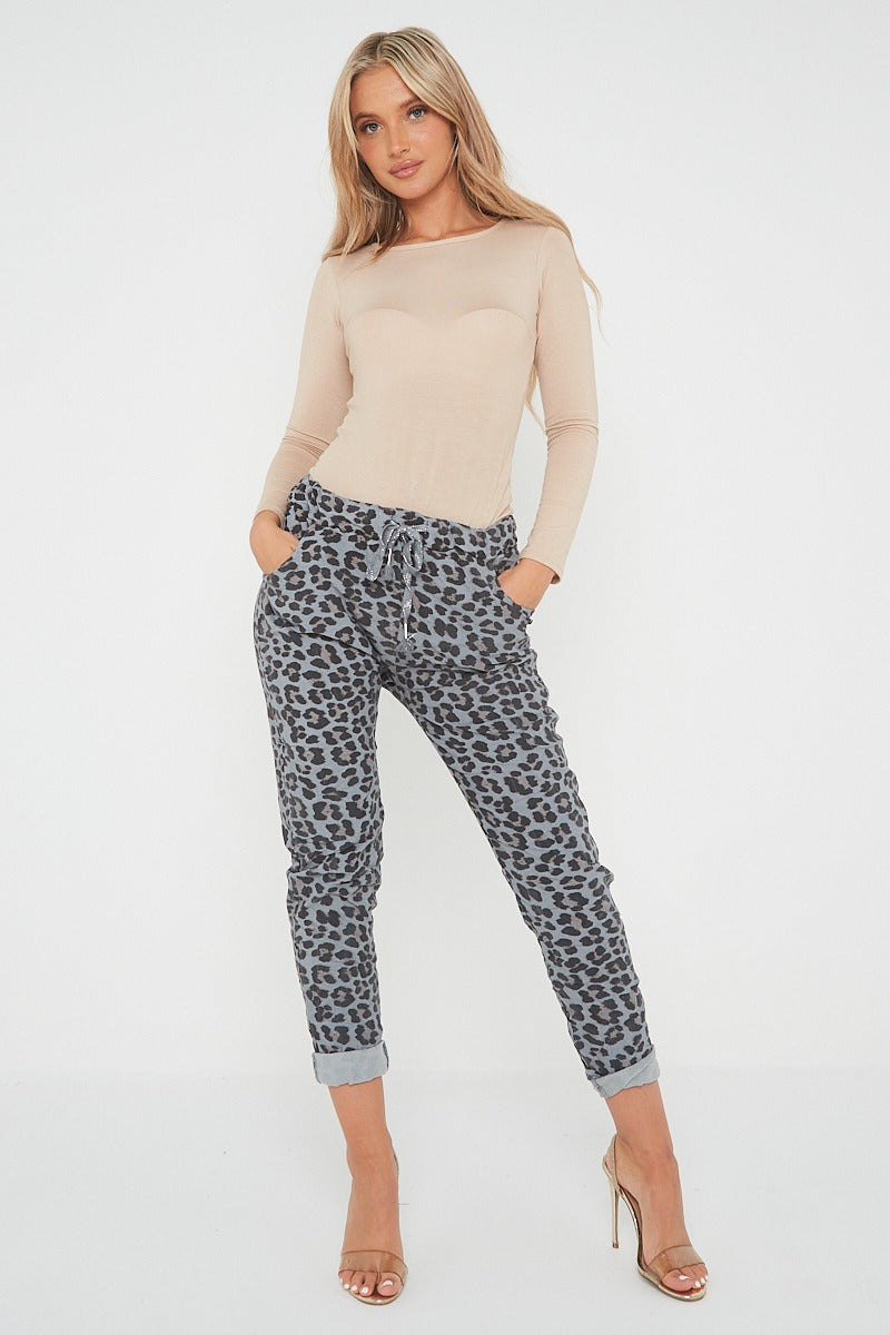 One Size Leopard Print Cuffed Trousers