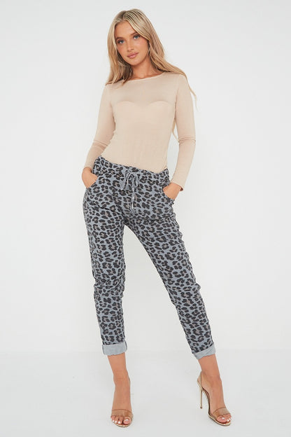One Size Leopard Print Cuffed Trousers
