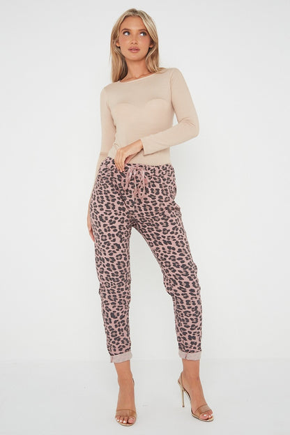 One Size Leopard Print Cuffed Trousers