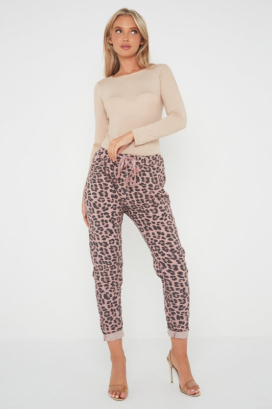One Size Leopard Print Cuffed Trousers