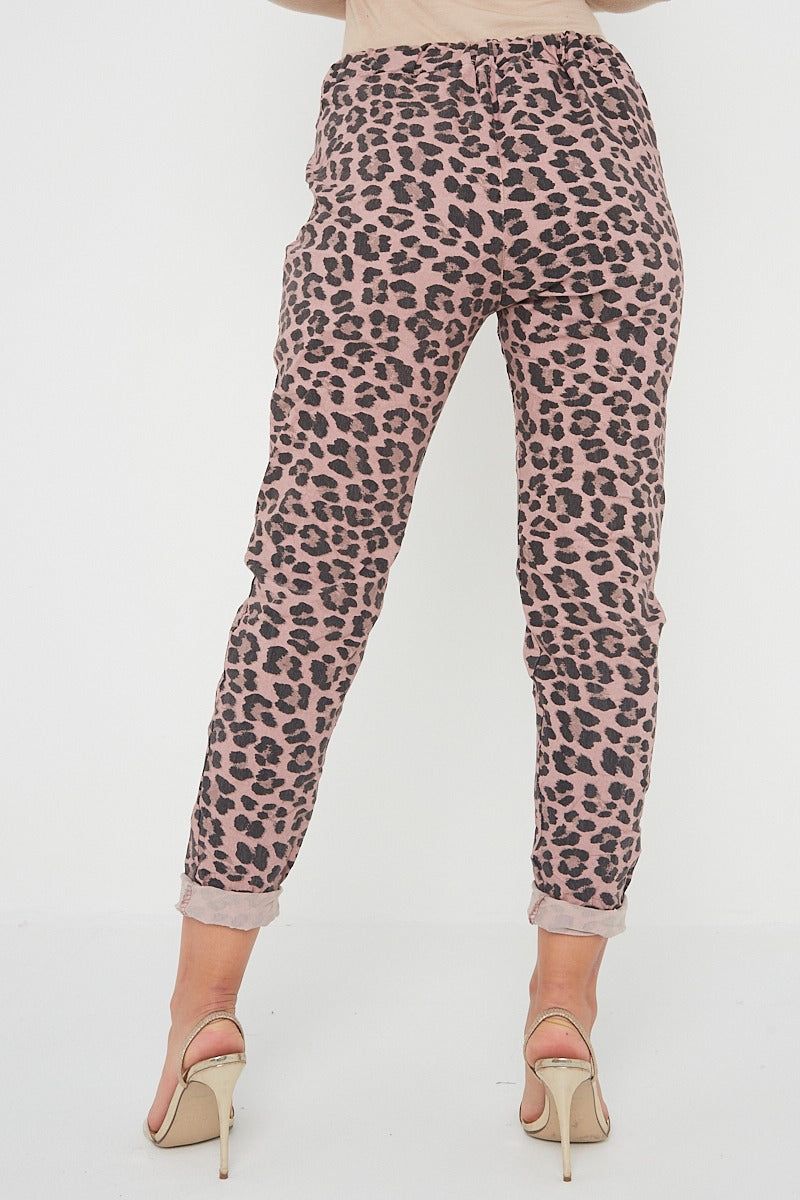 One Size Leopard Print Cuffed Trousers