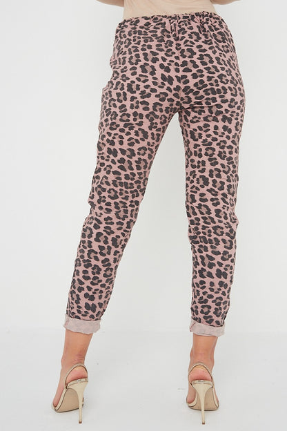 One Size Leopard Print Cuffed Trousers